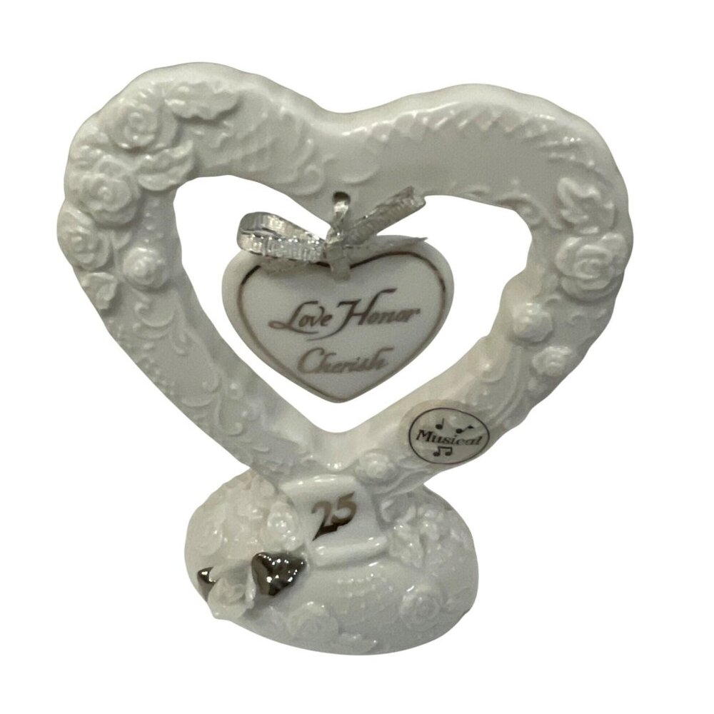 Musical Heart-Shaped Porcelain 25th Anniversary‎ Keepsake Decoration By Enesco